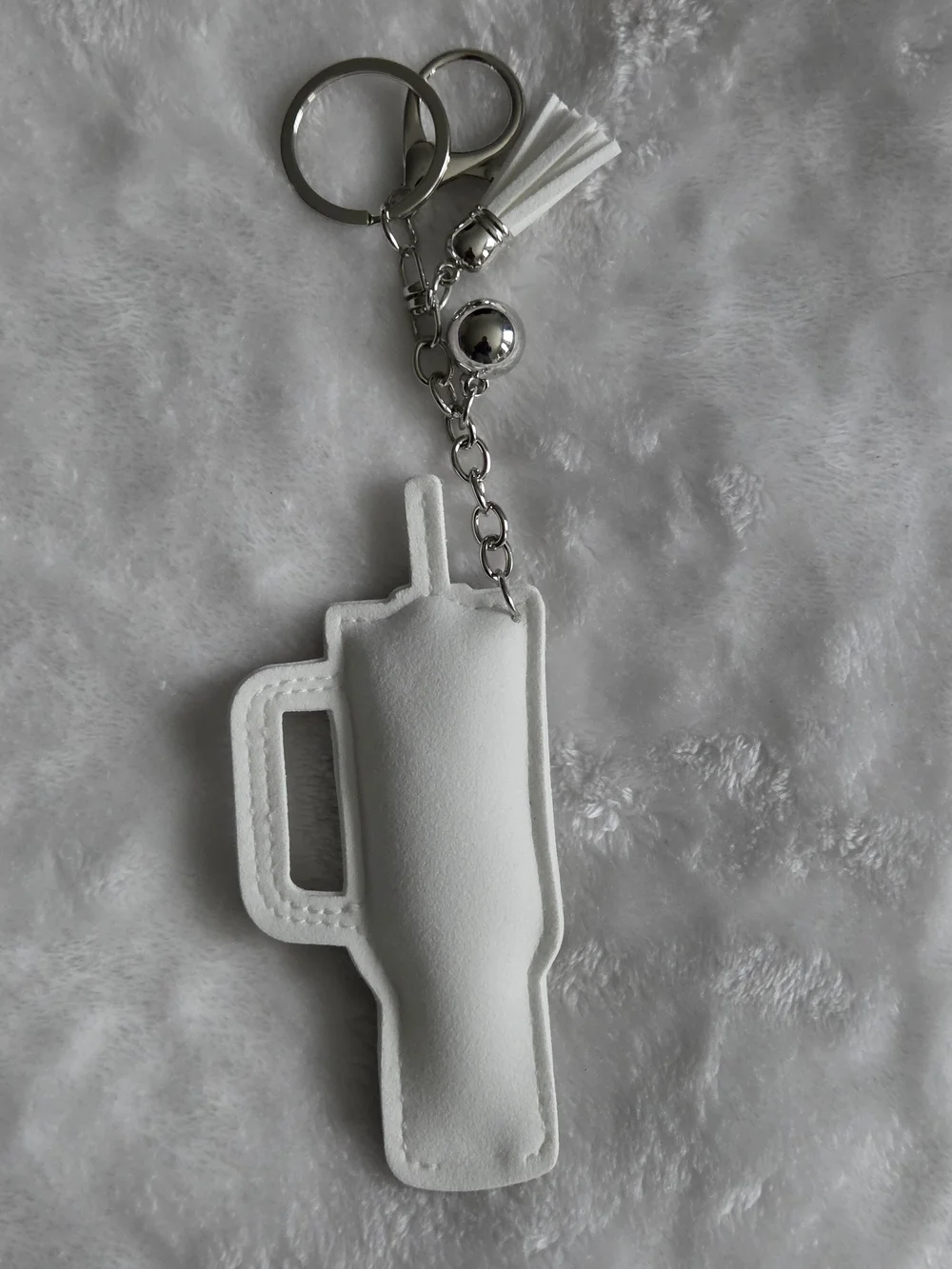 Rhinestone Stanley Cup Keychain - Silver & White Bag Charm